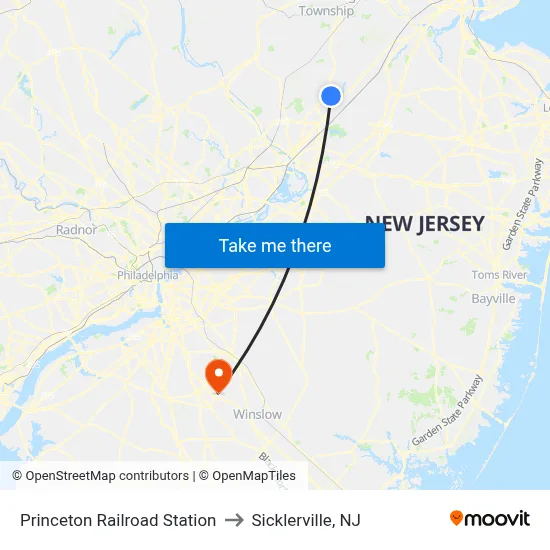 Princeton Railroad Station to Sicklerville, NJ map