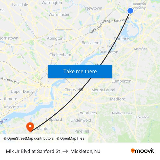 Mlk Jr Blvd at Sanford St to Mickleton, NJ map