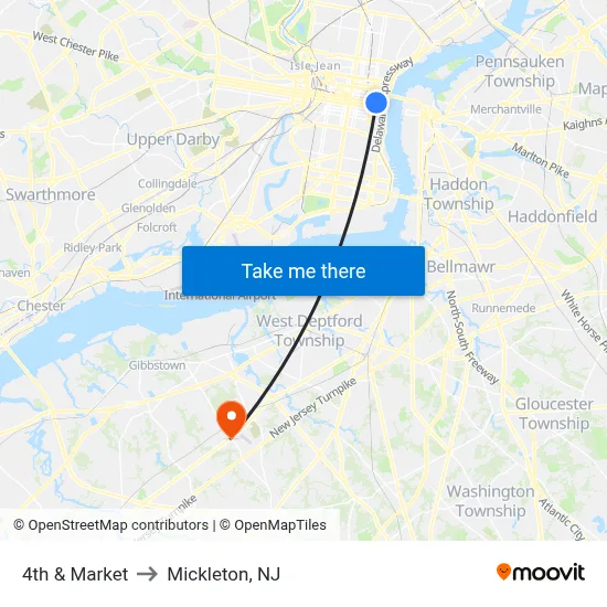4th & Market to Mickleton, NJ map