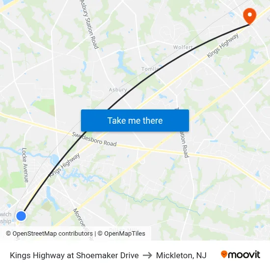 Kings Highway at Shoemaker Drive to Mickleton, NJ map
