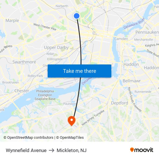 Wynnefield Avenue to Mickleton, NJ map