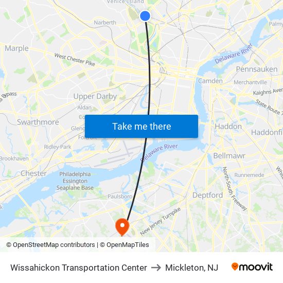Wissahickon Transportation Center to Mickleton, NJ map