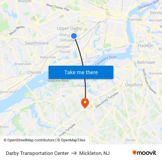 Darby Transportation Center to Mickleton, NJ map
