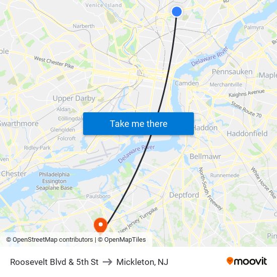 Roosevelt Blvd & 5th St to Mickleton, NJ map