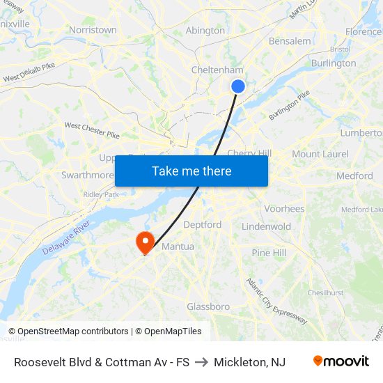 Roosevelt Blvd & Cottman Av - FS to Mickleton, NJ map
