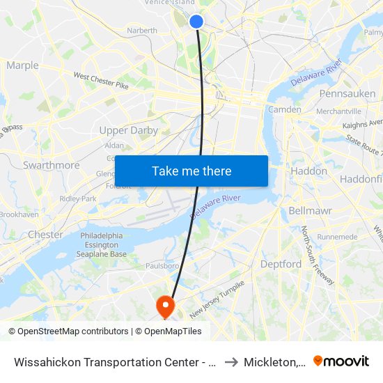 Wissahickon Transportation Center - Onsite to Mickleton, NJ map