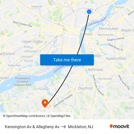 Kensington Av & Allegheny Av to Mickleton, NJ map