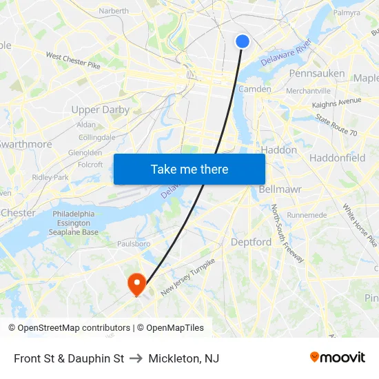 Front St & Dauphin St to Mickleton, NJ map
