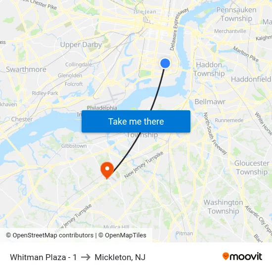Whitman Plaza - 1 to Mickleton, NJ map