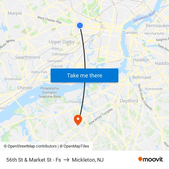 56th St & Market St - Fs to Mickleton, NJ map