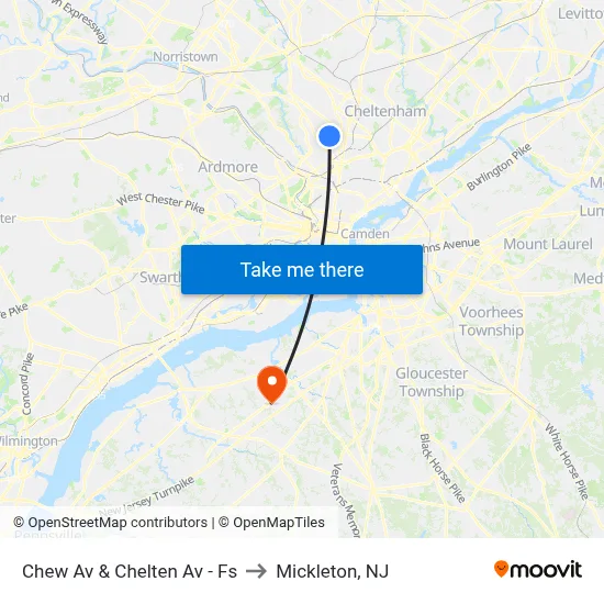 Chew Av & Chelten Av - Fs to Mickleton, NJ map
