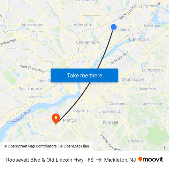 Roosevelt Blvd & Old Lincoln Hwy - FS to Mickleton, NJ map