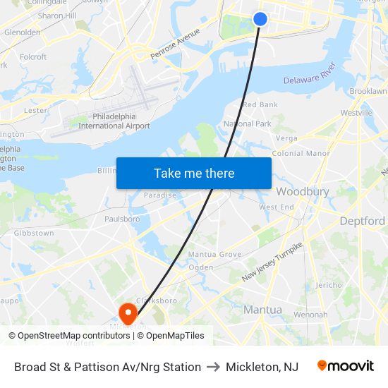 Broad St & Pattison Av/Nrg Station to Mickleton, NJ map