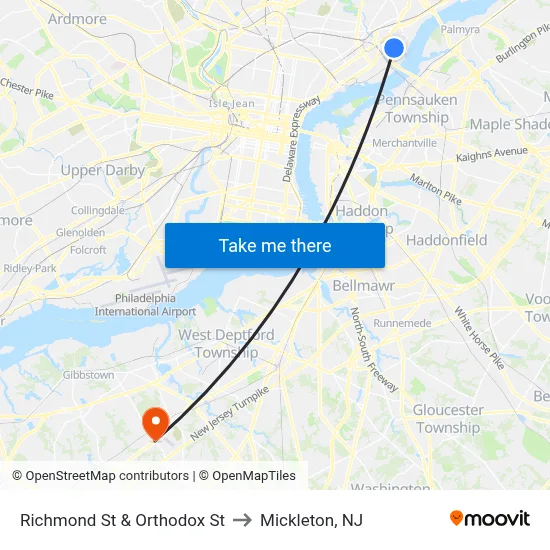 Richmond St & Orthodox St to Mickleton, NJ map