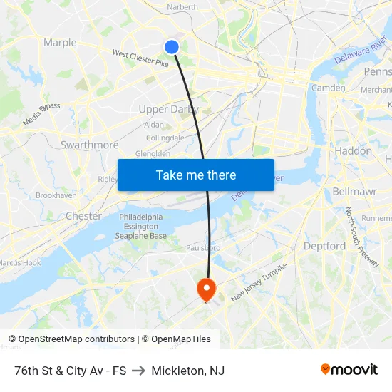 76th St & City Av - FS to Mickleton, NJ map