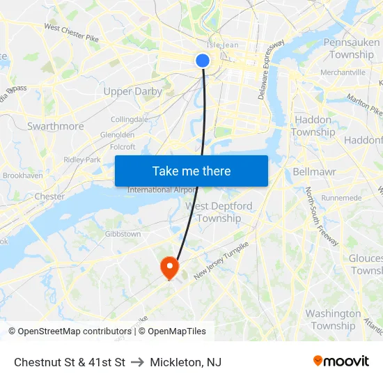 Chestnut St & 41st St to Mickleton, NJ map