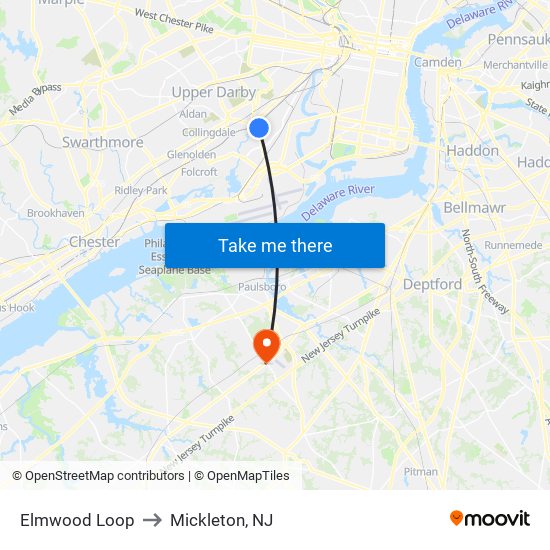 Elmwood Loop to Mickleton, NJ map