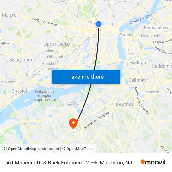 Art Museum Dr  & Back Entrance - 2 to Mickleton, NJ map