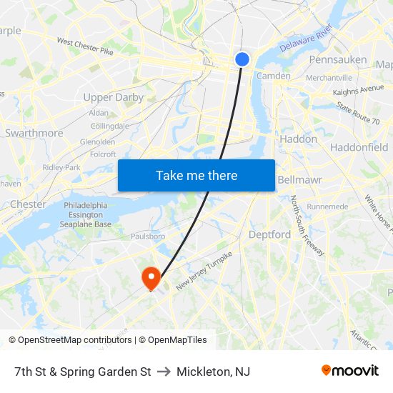 7th St & Spring Garden St to Mickleton, NJ map