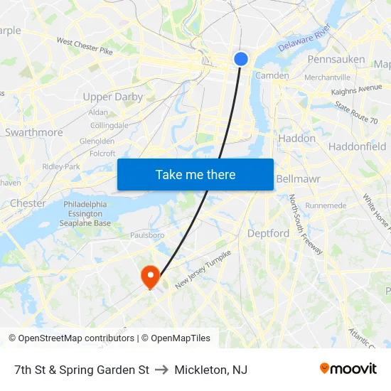 7th St & Spring Garden St to Mickleton, NJ map