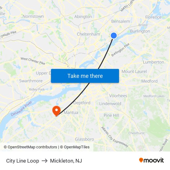 City Line Loop to Mickleton, NJ map