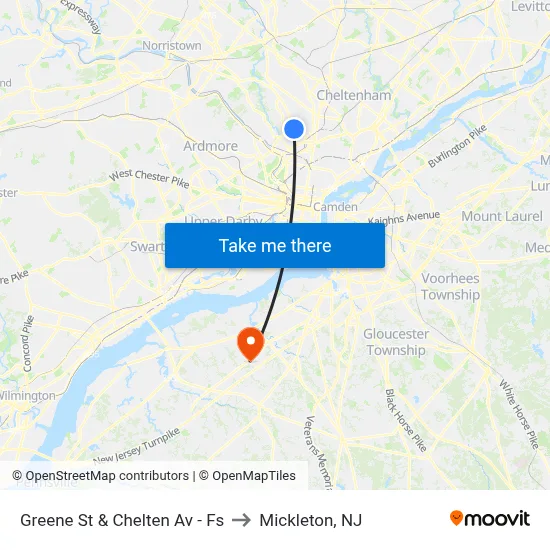 Greene St & Chelten Av - Fs to Mickleton, NJ map