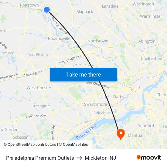 Philadelphia Premium Outlets to Mickleton, NJ map