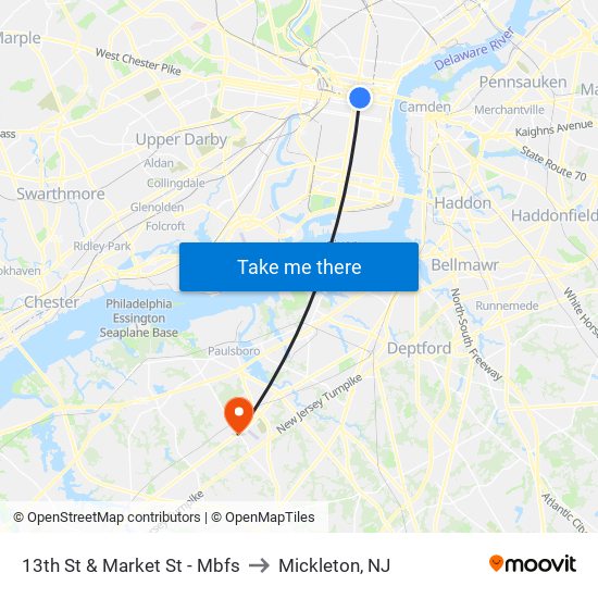 13th St & Market St - Mbfs to Mickleton, NJ map