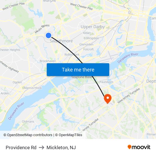 Providence Rd to Mickleton, NJ map