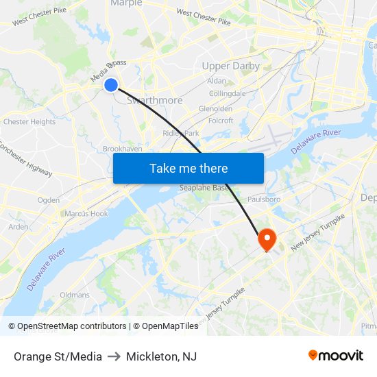 Orange St/Media to Mickleton, NJ map