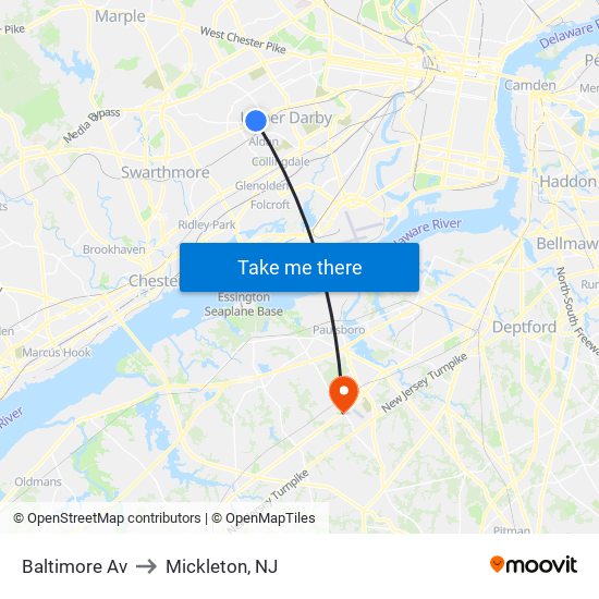 Baltimore Av to Mickleton, NJ map