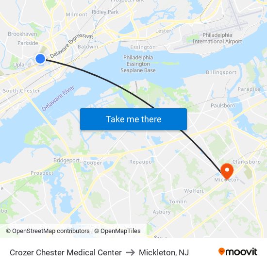 Crozer Chester Medical Center to Mickleton, NJ map