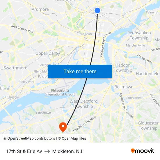 17th St & Erie Av to Mickleton, NJ map