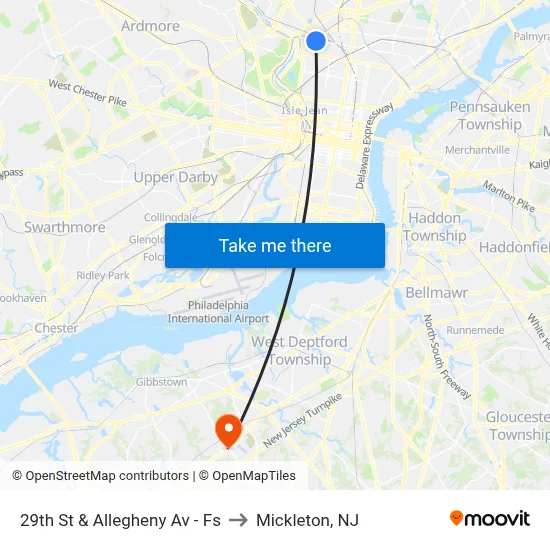29th St & Allegheny Av - Fs to Mickleton, NJ map