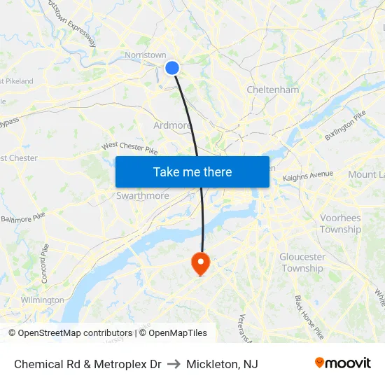 Chemical Rd & Metroplex Dr to Mickleton, NJ map