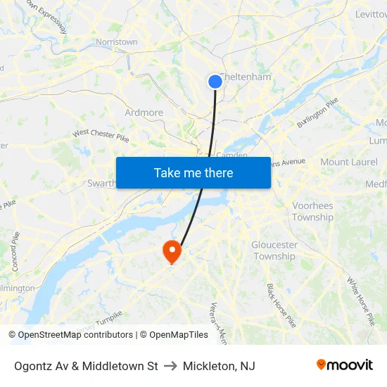 Ogontz Av & Middletown St to Mickleton, NJ map