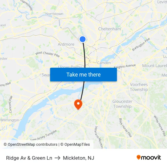 Ridge Av & Green Ln to Mickleton, NJ map