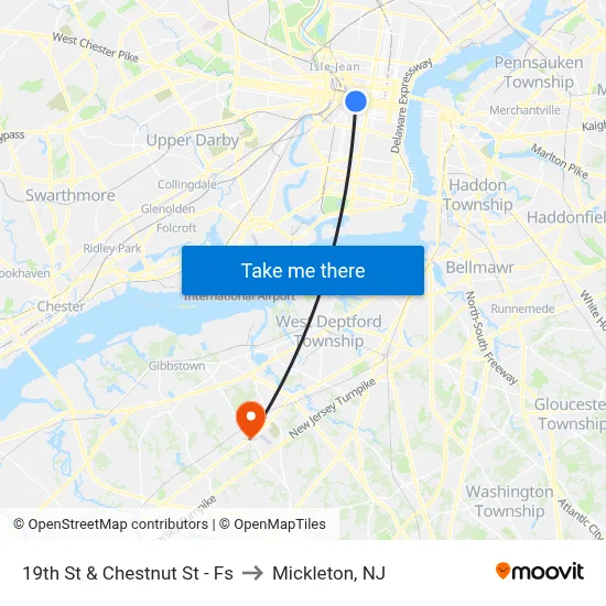 19th St & Chestnut St - Fs to Mickleton, NJ map