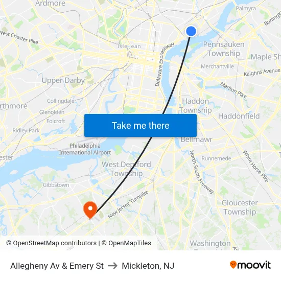 Allegheny Av & Emery St to Mickleton, NJ map