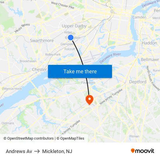 Andrews Av to Mickleton, NJ map