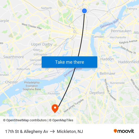 17th St & Allegheny Av to Mickleton, NJ map