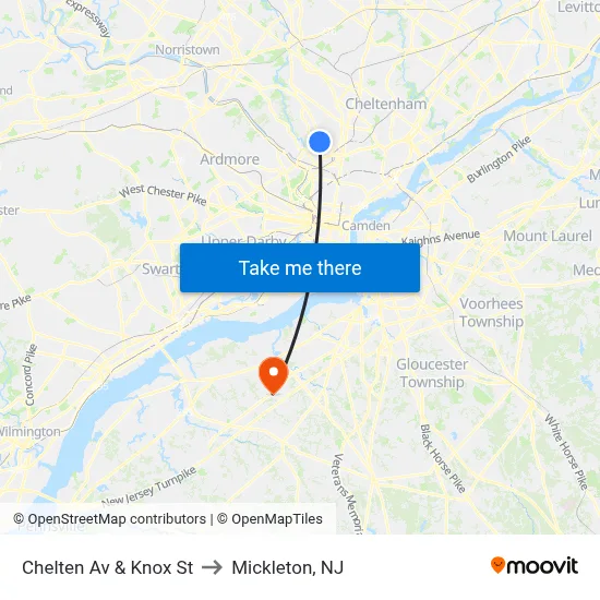 Chelten Av & Knox St to Mickleton, NJ map