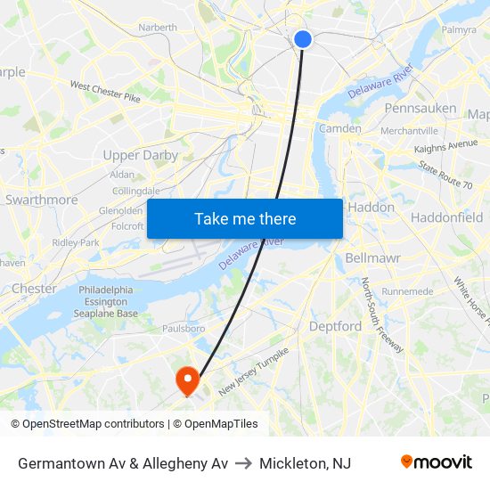 Germantown Av & Allegheny Av to Mickleton, NJ map