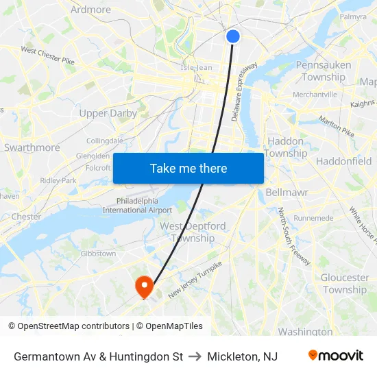 Germantown Av & Huntingdon St to Mickleton, NJ map