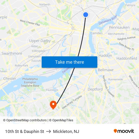 10th St & Dauphin St to Mickleton, NJ map