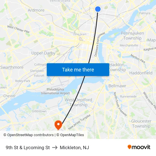 9th St & Lycoming St to Mickleton, NJ map