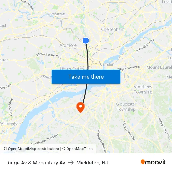 Ridge Av & Monastary Av to Mickleton, NJ map