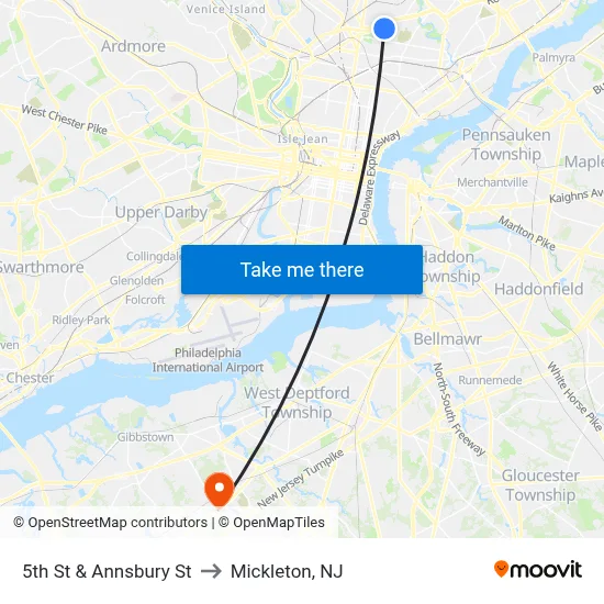 5th St & Annsbury St to Mickleton, NJ map