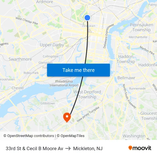 33rd St & Cecil B Moore Av to Mickleton, NJ map