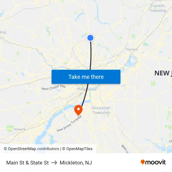 Main St & State St to Mickleton, NJ map